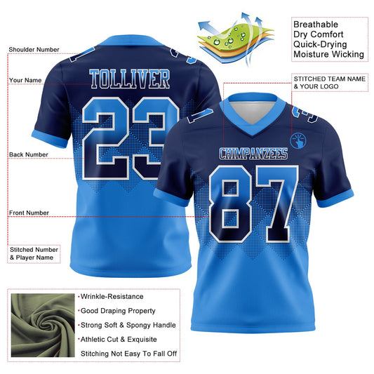 Custom Navy Powder Blue-White Mesh Authentic Gradient Square Shape Flag Football Jersey - Sky-Custom