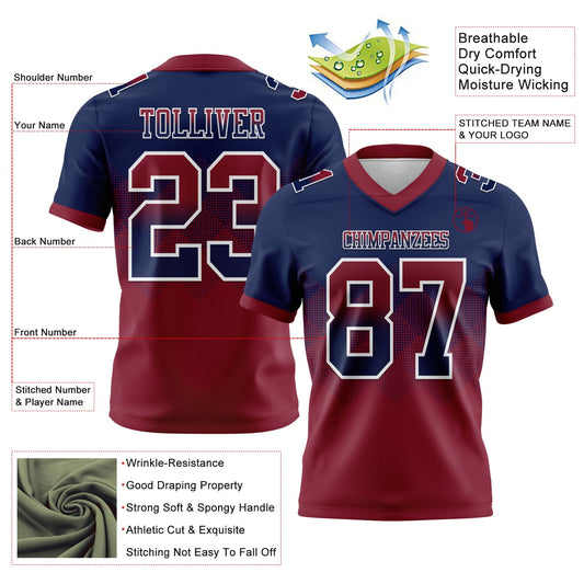 Custom Navy Crimson-White Mesh Authentic Gradient Square Shape Flag Football Jersey - Sky-Custom