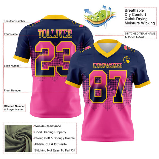 Custom Navy Pink-Yellow Mesh Authentic Gradient Square Shape Flag Football Jersey - Sky-Custom