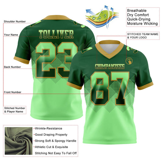 Custom Green Pea Green-Old Gold Mesh Authentic Gradient Square Shape Flag Football Jersey - Sky-Custom
