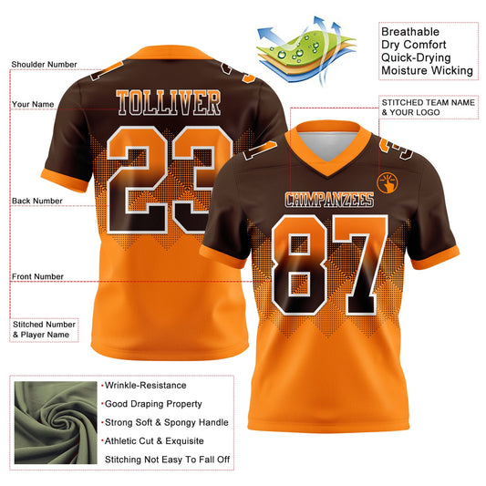 Custom Brown Orange-White Mesh Authentic Gradient Square Shape Flag Football Jersey - Sky-Custom