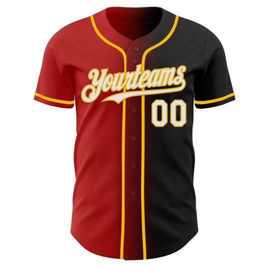 Custom Black White Red-Gold Authentic Gradient Fashion Baseball Jersey - Sky-Custom