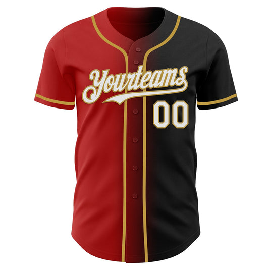 Custom Black White Red-Old Gold Authentic Gradient Fashion Baseball Jersey - Sky-Custom