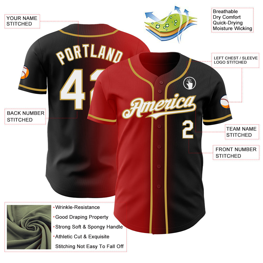 Custom Black White Red-Old Gold Authentic Gradient Fashion Baseball Jersey - Sky-Custom