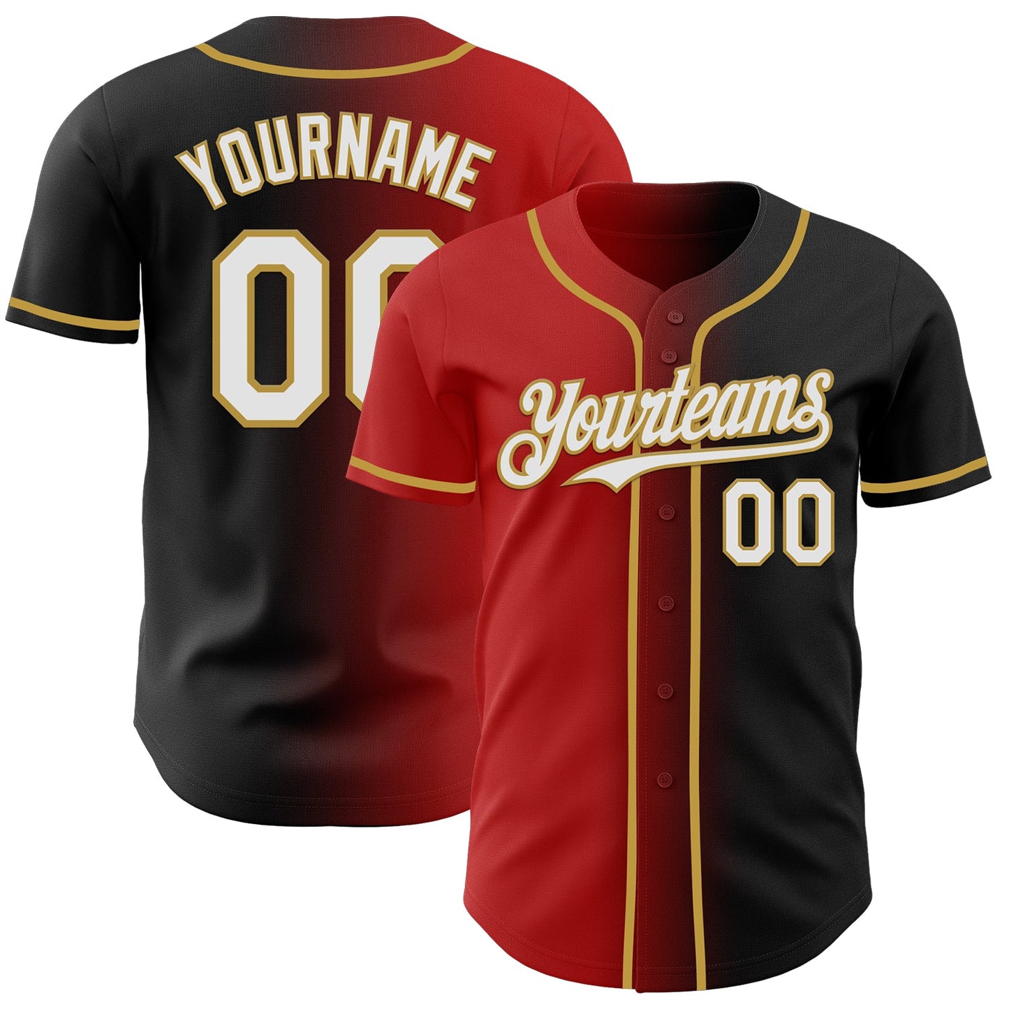 Custom Black White Red-Old Gold Authentic Gradient Fashion Baseball Jersey - Sky-Custom