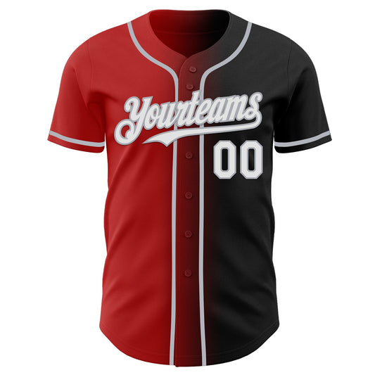 Custom Black White Red-Gray Authentic Gradient Fashion Baseball Jersey - Sky-Custom