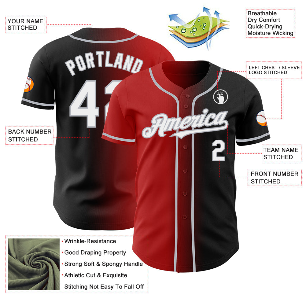 Custom Black White Red-Gray Authentic Gradient Fashion Baseball Jersey - Sky-Custom