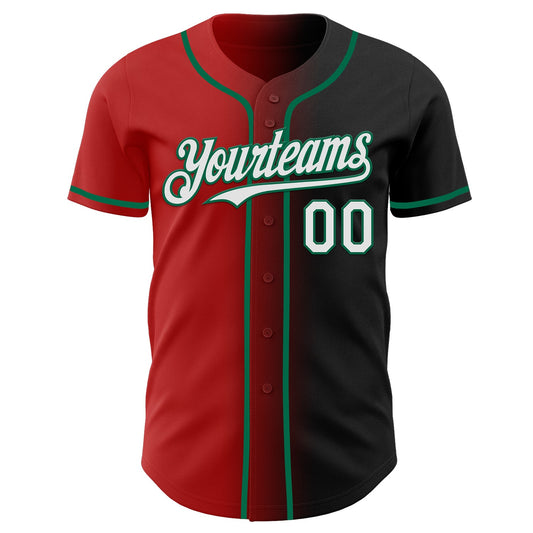 Custom Black White Red-Kelly Green Authentic Gradient Fashion Baseball Jersey - Sky-Custom