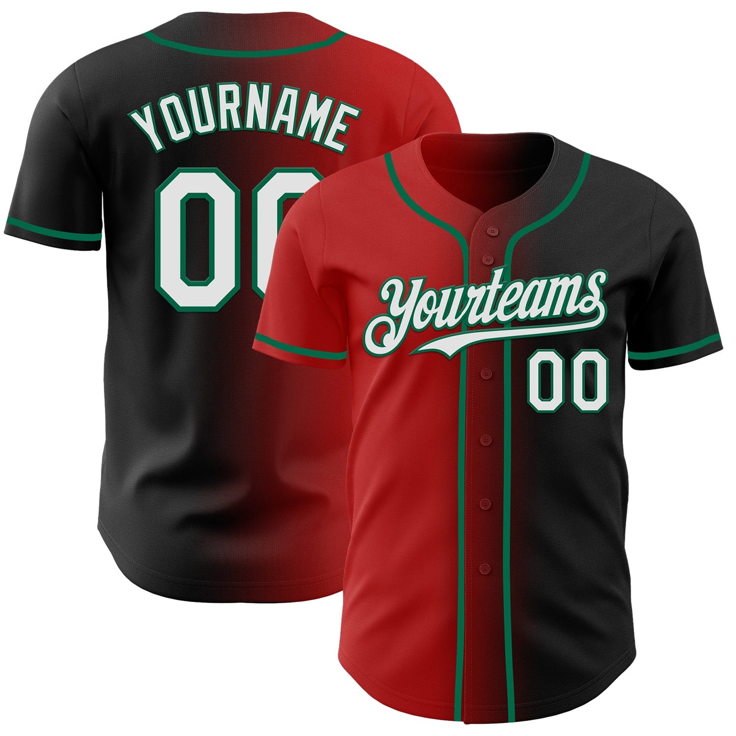Custom Black White Red-Kelly Green Authentic Gradient Fashion Baseball Jersey - Sky-Custom