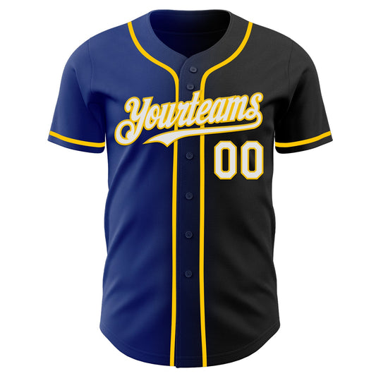 Custom Black White Royal-Yellow Authentic Gradient Fashion Baseball Jersey - Sky-Custom