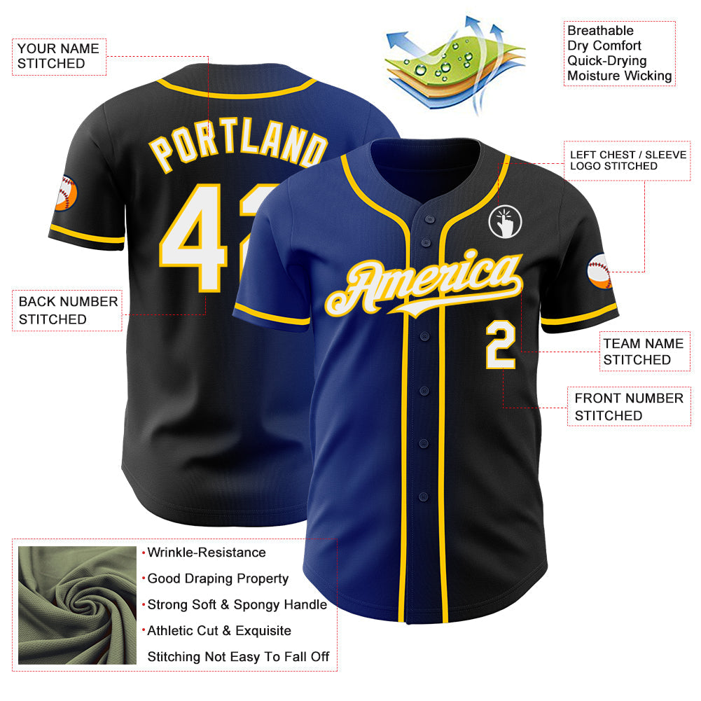 Custom Black White Royal-Yellow Authentic Gradient Fashion Baseball Jersey - Sky-Custom