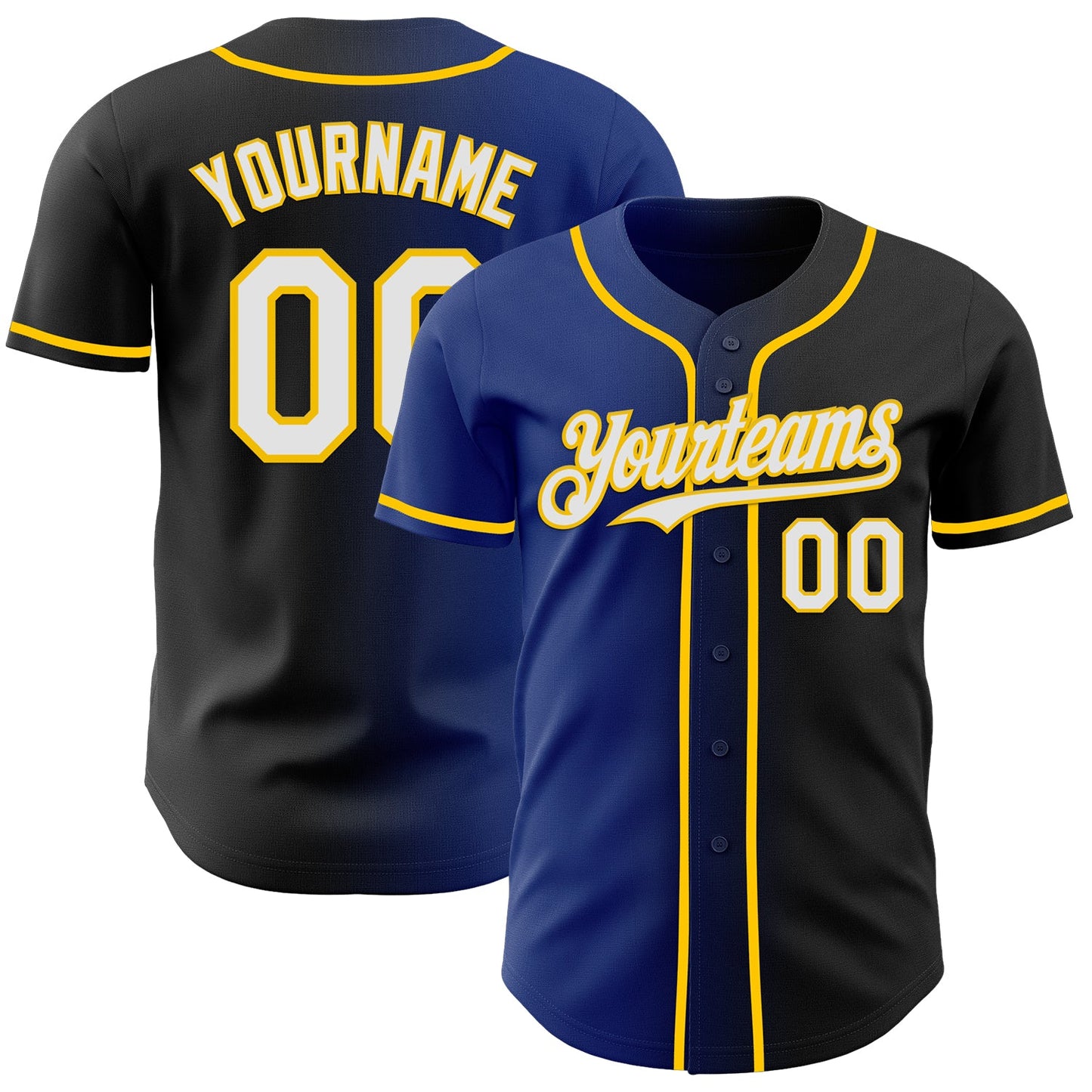 Custom Black White Royal-Yellow Authentic Gradient Fashion Baseball Jersey - Sky-Custom