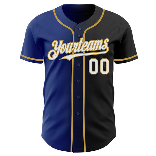 Custom Black White Royal-Old Gold Authentic Gradient Fashion Baseball Jersey - Sky-Custom