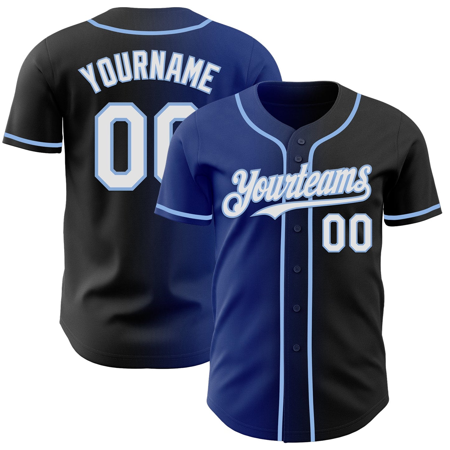Custom Black White Royal-Light Blue Authentic Gradient Fashion Baseball Jersey - Sky-Custom