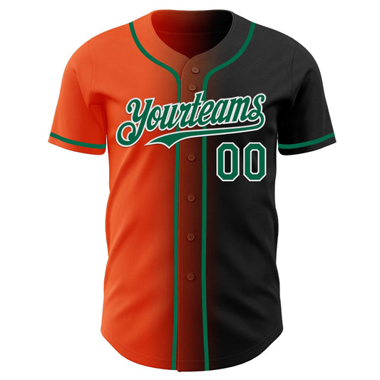 Custom Black Kelly Green Orange-White Authentic Gradient Fashion Baseball Jersey - Sky-Custom