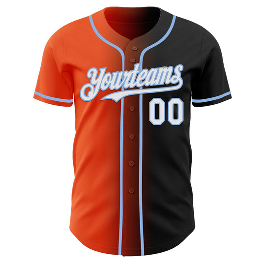 Custom Black White Orange-Light Blue Authentic Gradient Fashion Baseball Jersey - Sky-Custom