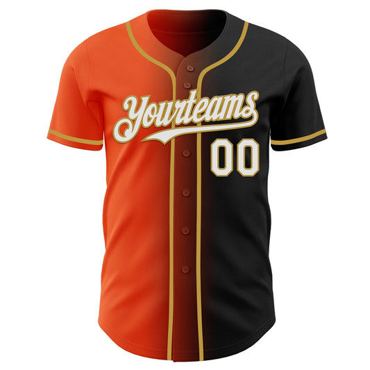 Custom Black White Orange-Old Gold Authentic Gradient Fashion Baseball Jersey - Sky-Custom