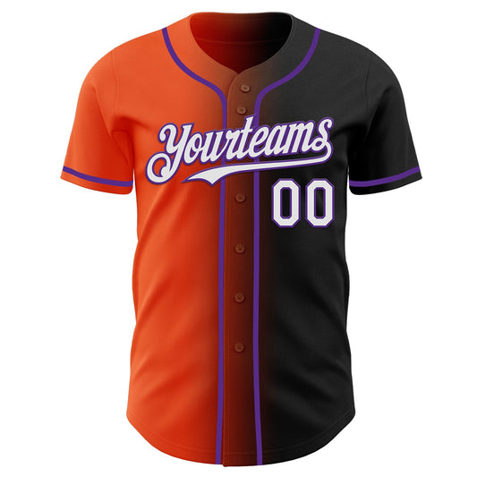 Custom Black White Orange-Purple Authentic Gradient Fashion Baseball Jersey - Sky-Custom