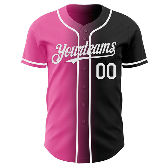 Custom Black White-Pink Authentic Gradient Fashion Baseball Jersey - Sky-Custom