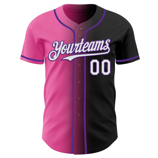 Custom Black White Pink-Purple Authentic Gradient Fashion Baseball Jersey - Sky-Custom