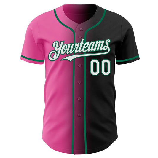 Custom Black White Pink-Kelly Green Authentic Gradient Fashion Baseball Jersey - Sky-Custom
