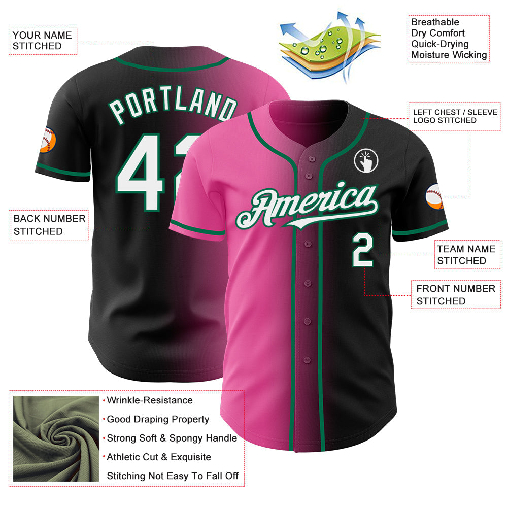 Custom Black White Pink-Kelly Green Authentic Gradient Fashion Baseball Jersey - Sky-Custom