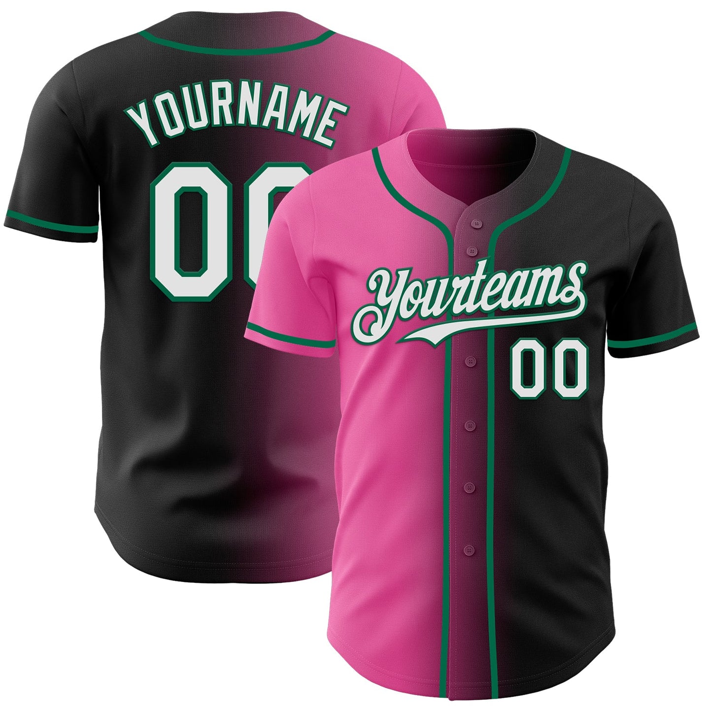 Custom Black White Pink-Kelly Green Authentic Gradient Fashion Baseball Jersey - Sky-Custom