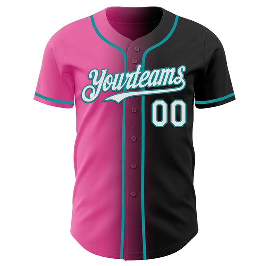 Custom Black White Pink-Teal Authentic Gradient Fashion Baseball Jersey - Sky-Custom