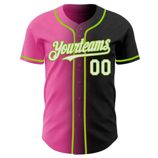 Custom Black White Pink-Neon Green Authentic Gradient Fashion Baseball Jersey - Sky-Custom
