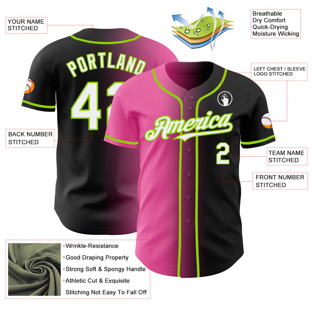Custom Black White Pink-Neon Green Authentic Gradient Fashion Baseball Jersey - Sky-Custom