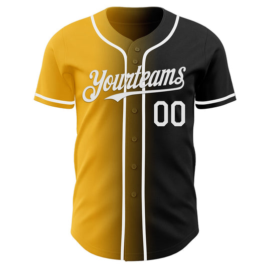 Custom Black White-Gold Authentic Gradient Fashion Baseball Jersey - Sky-Custom