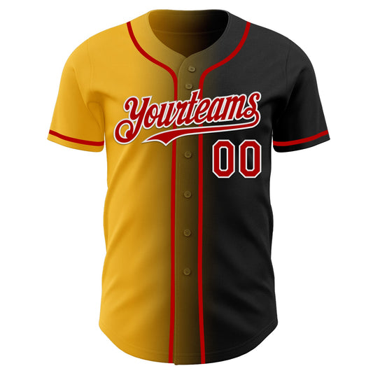 Custom Black Red Gold-White Authentic Gradient Fashion Baseball Jersey - Sky-Custom