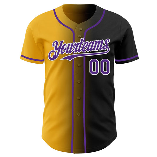 Custom Black Purple Gold-White Authentic Gradient Fashion Baseball Jersey - Sky-Custom