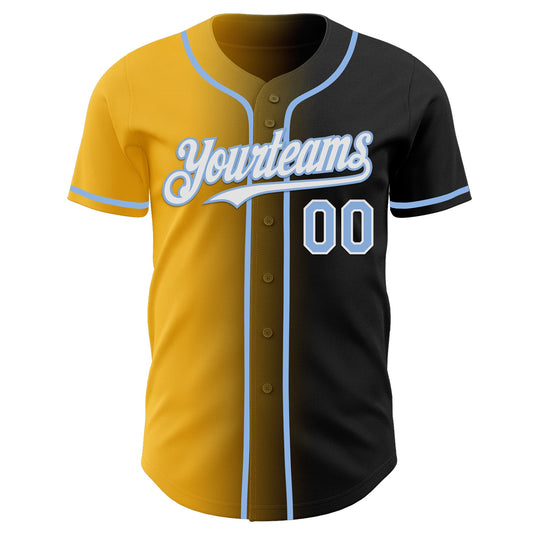 Custom Black Light Blue Gold-White Authentic Gradient Fashion Baseball Jersey - Sky-Custom
