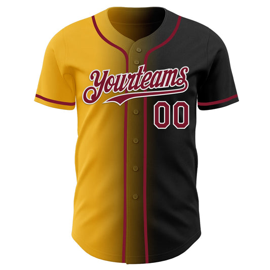 Custom Black Crimson Gold-White Authentic Gradient Fashion Baseball Jersey - Sky-Custom