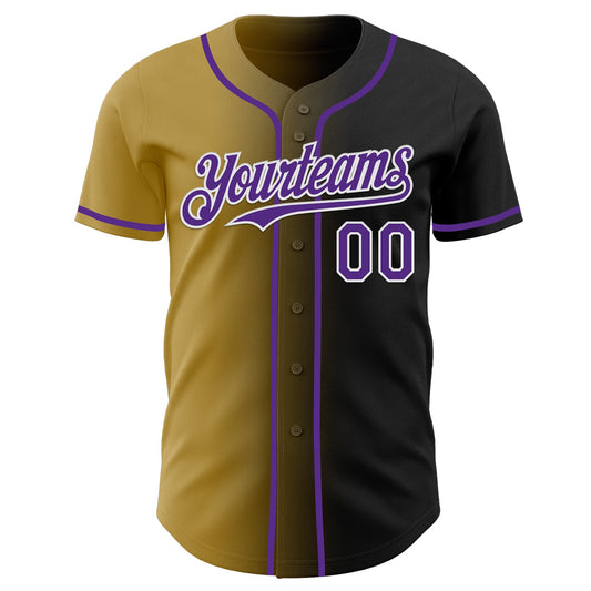 Custom Black Purple Old Gold-White Authentic Gradient Fashion Baseball Jersey - Sky-Custom