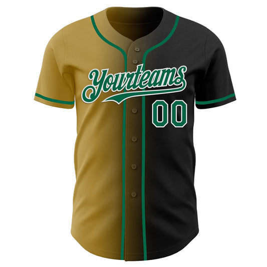 Custom Black Kelly Green Old Gold-White Authentic Gradient Fashion Baseball Jersey - Sky-Custom