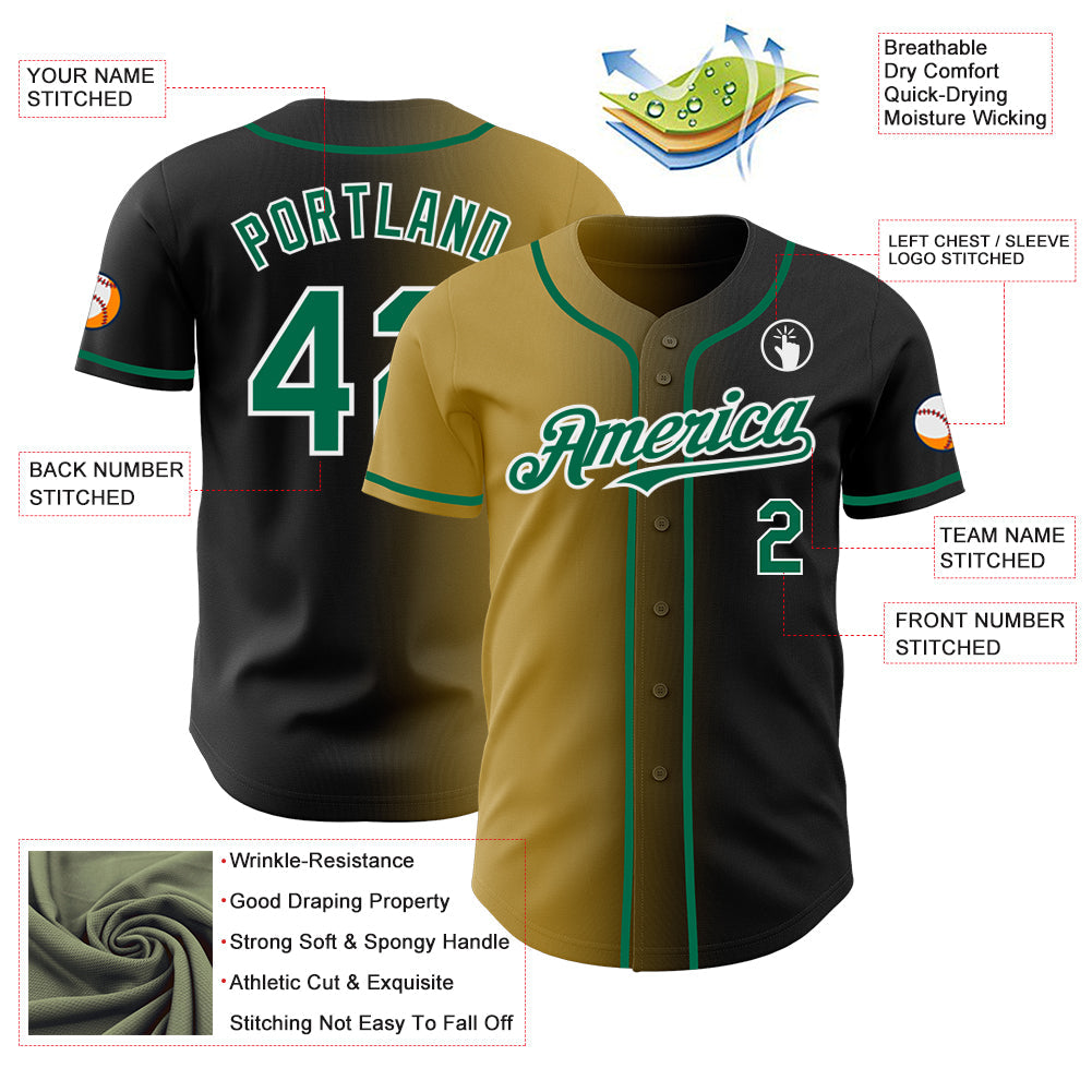Custom Black Kelly Green Old Gold-White Authentic Gradient Fashion Baseball Jersey - Sky-Custom