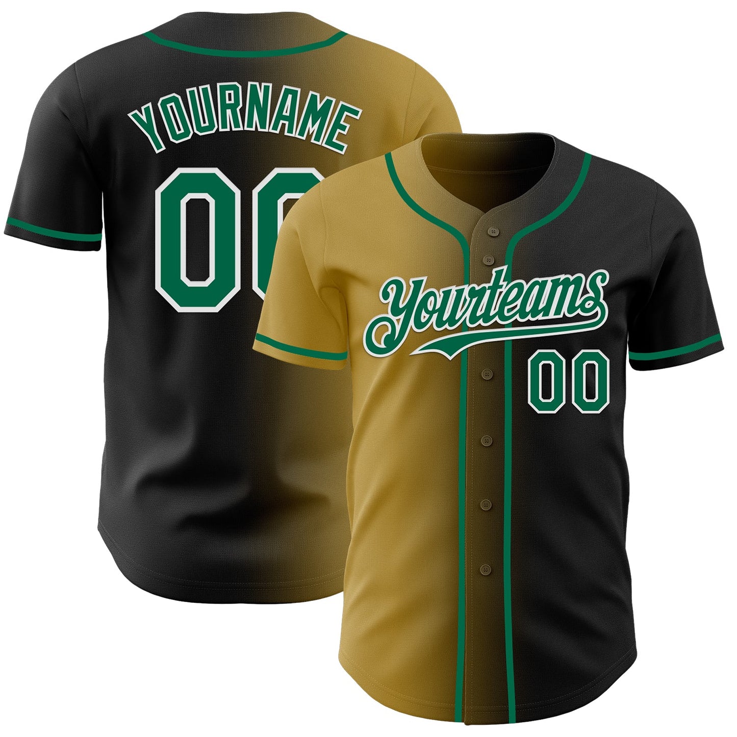 Custom Black Kelly Green Old Gold-White Authentic Gradient Fashion Baseball Jersey - Sky-Custom