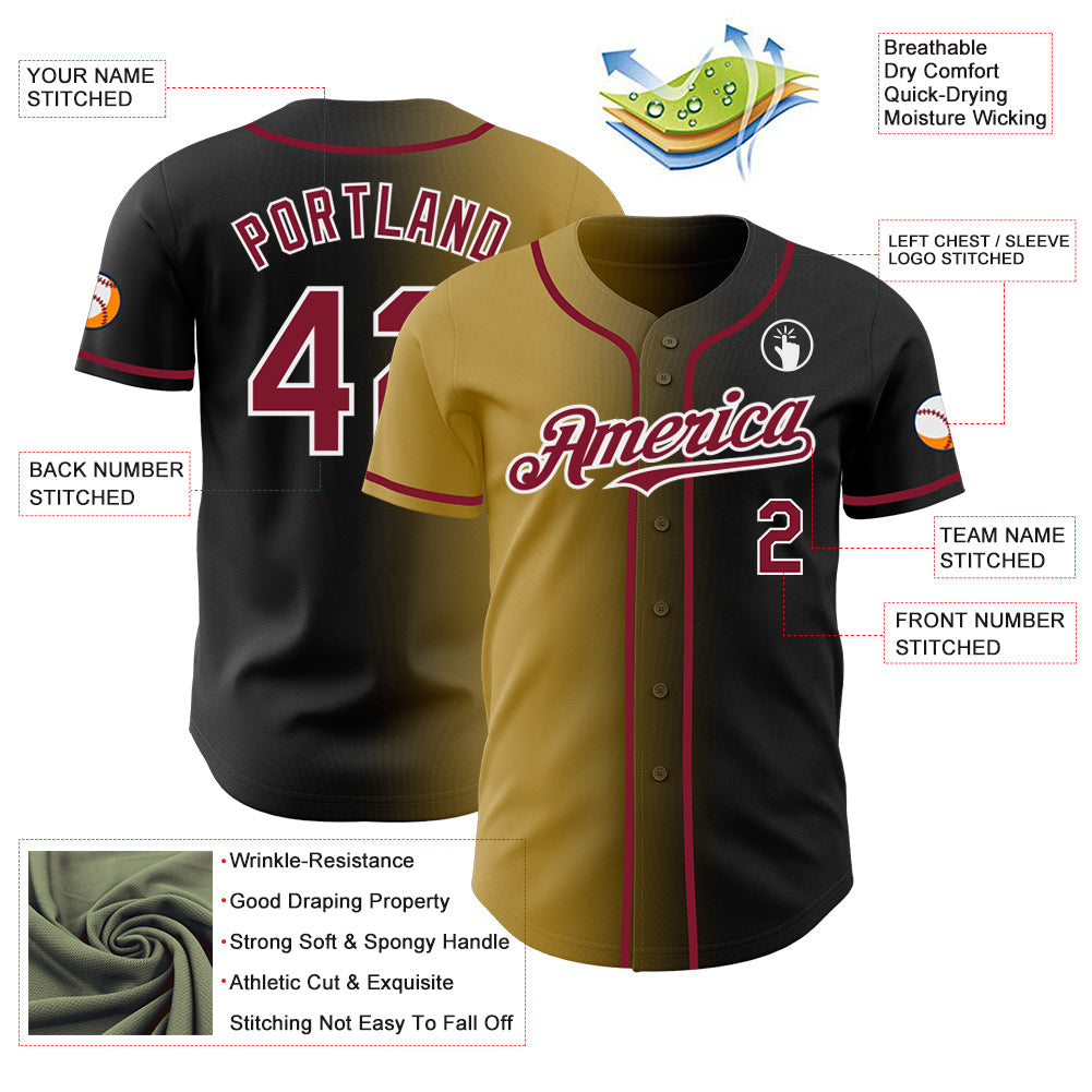Custom Black Crimson Old Gold-White Authentic Gradient Fashion Baseball Jersey - Sky-Custom