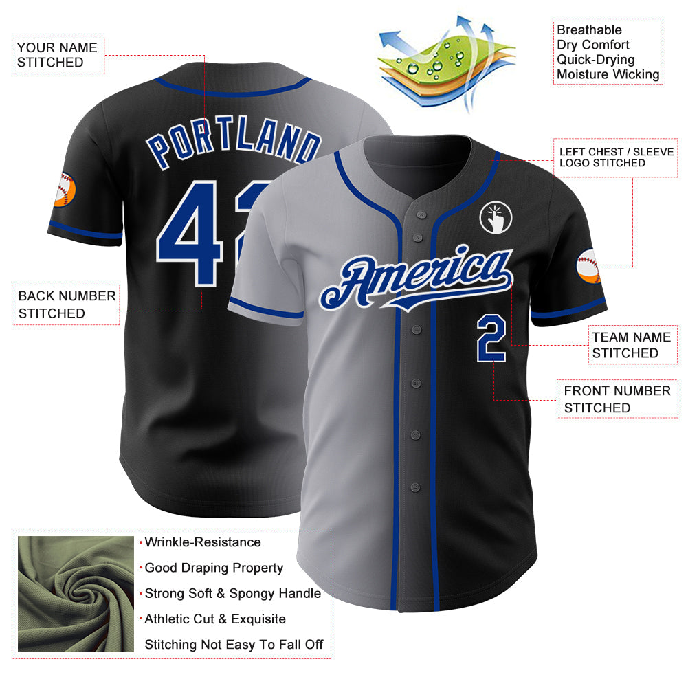 Custom Black Royal Gray-White Authentic Gradient Fashion Baseball Jersey - Sky-Custom