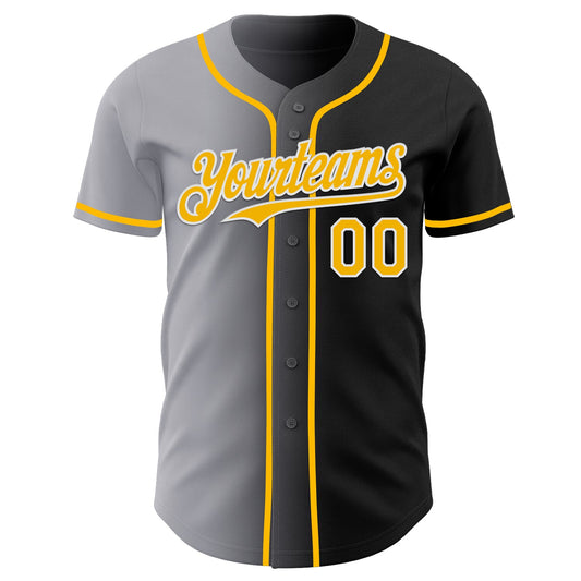Custom Black Gold Gray-White Authentic Gradient Fashion Baseball Jersey - Sky-Custom