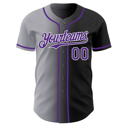 Custom Black Purple Gray-White Authentic Gradient Fashion Baseball Jersey - Sky-Custom