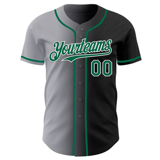 Custom Black Kelly Green Gray-White Authentic Gradient Fashion Baseball Jersey - Sky-Custom