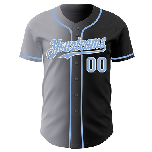 Custom Black Light Blue Gray-White Authentic Gradient Fashion Baseball Jersey - Sky-Custom