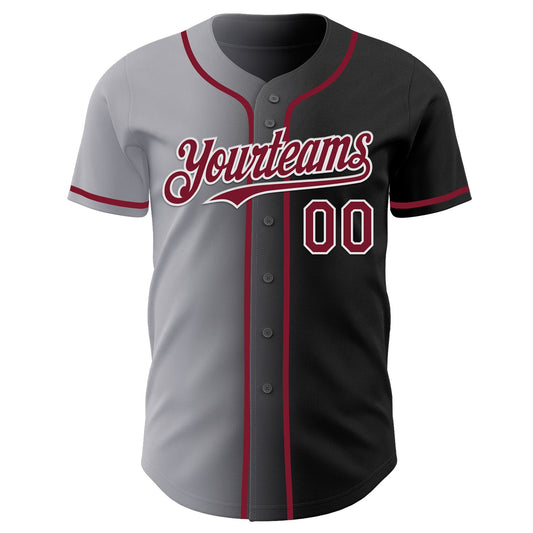 Custom Black Crimson Gray-White Authentic Gradient Fashion Baseball Jersey - Sky-Custom