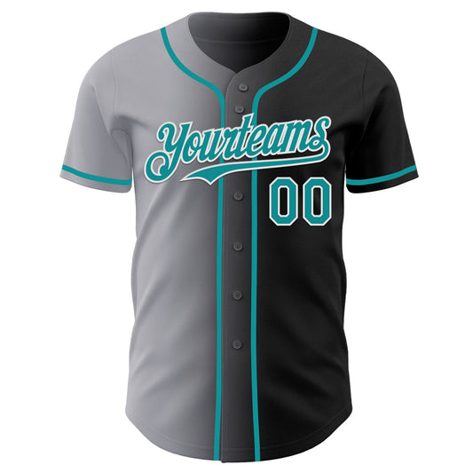 Custom Black Teal Gray-White Authentic Gradient Fashion Baseball Jersey - Sky-Custom