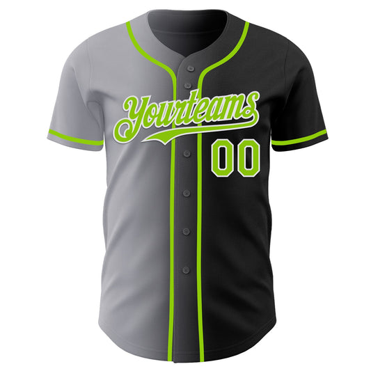 Custom Black Neon Green Gray-White Authentic Gradient Fashion Baseball Jersey - Sky-Custom