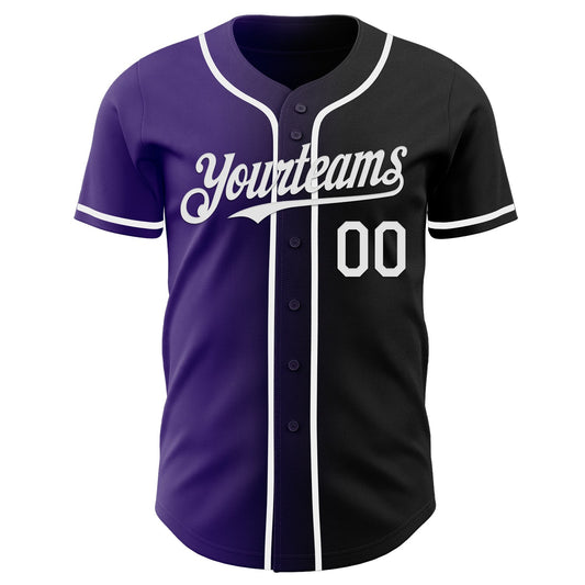 Custom Black White-Purple Authentic Gradient Fashion Baseball Jersey - Sky-Custom