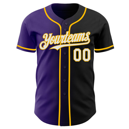 Custom Black White Purple-Gold Authentic Gradient Fashion Baseball Jersey - Sky-Custom